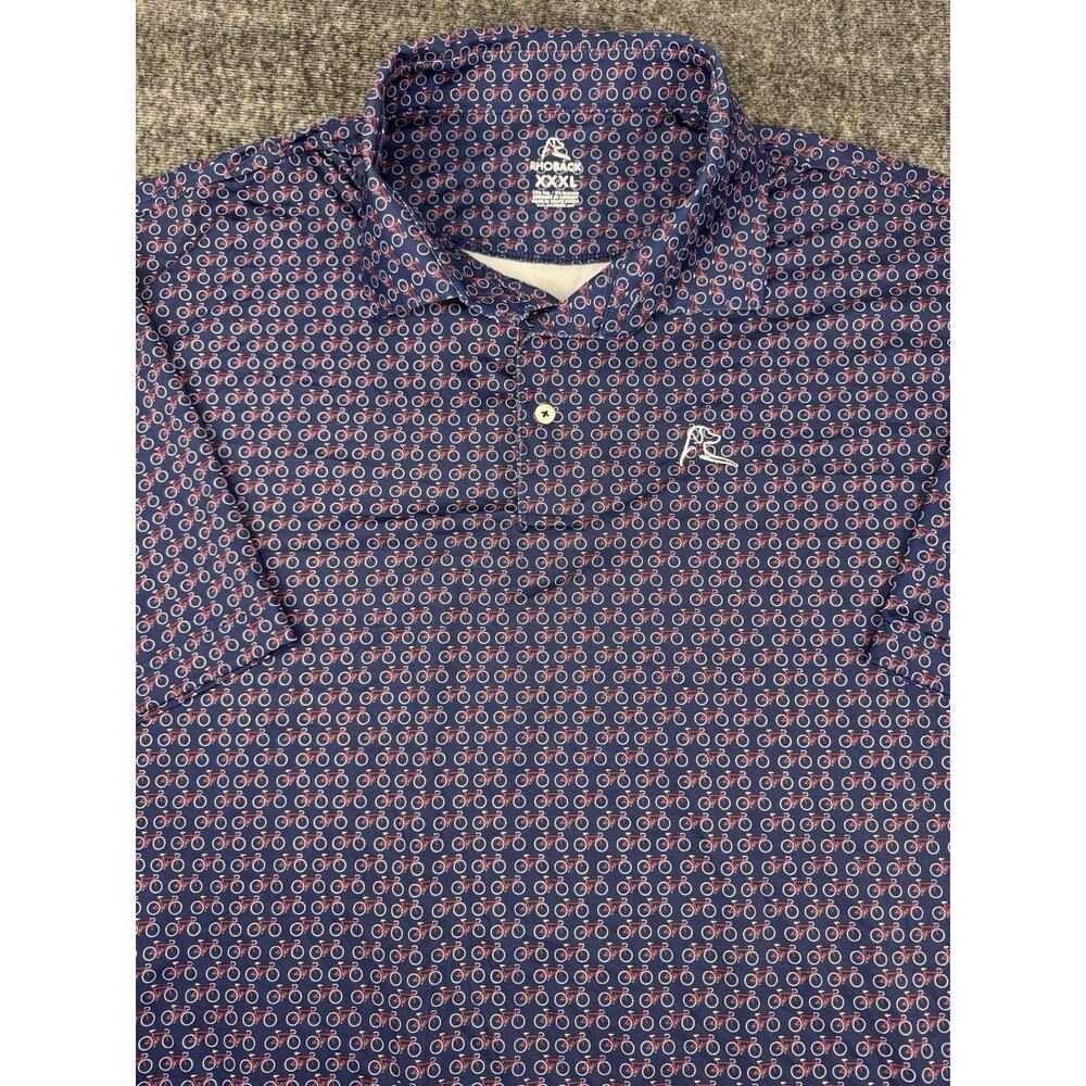 Mens Rhoback Blue Bicycle Print Performance Golf Polo Shirt Size XXXL 3X - Picture 3 of 8